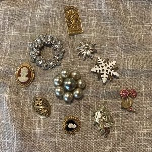 Vintage Jewelry Bundle 9 Brooches 1 pendant